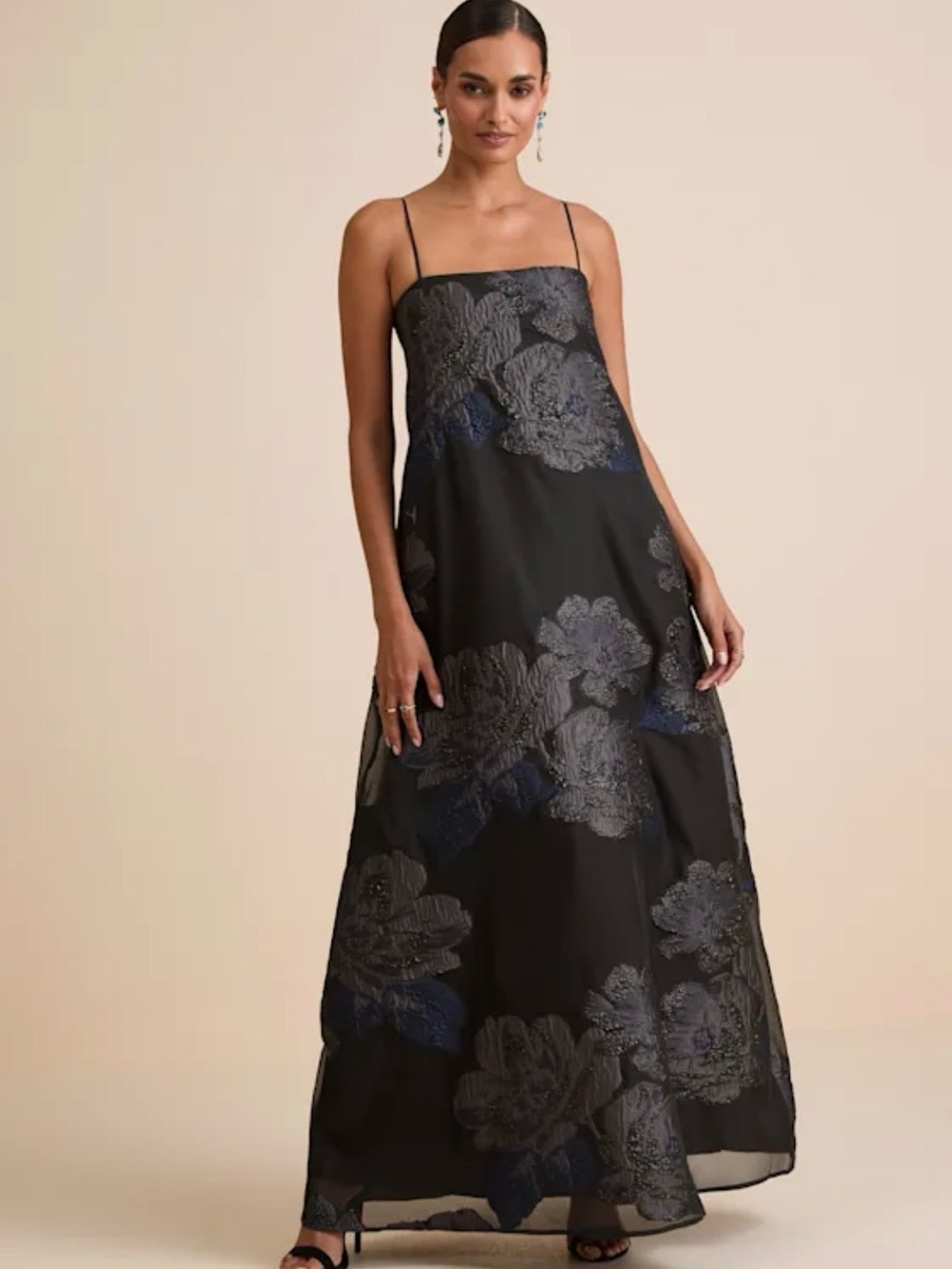 NWT Lulus Yavanna Black Floral Jacquard Shift Maxi Dress,  size Large